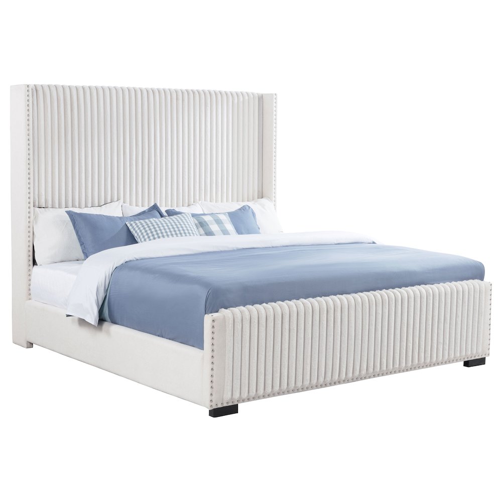 Natasha 65-inch Upholstered Eastern King Wingback Bed Cream. Picture 3