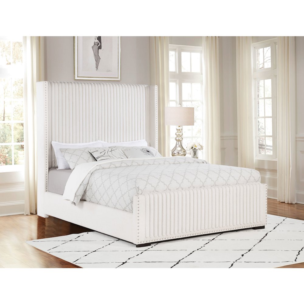 Natasha 65-inch Upholstered Queen Wingback Bed Cream. Picture 5
