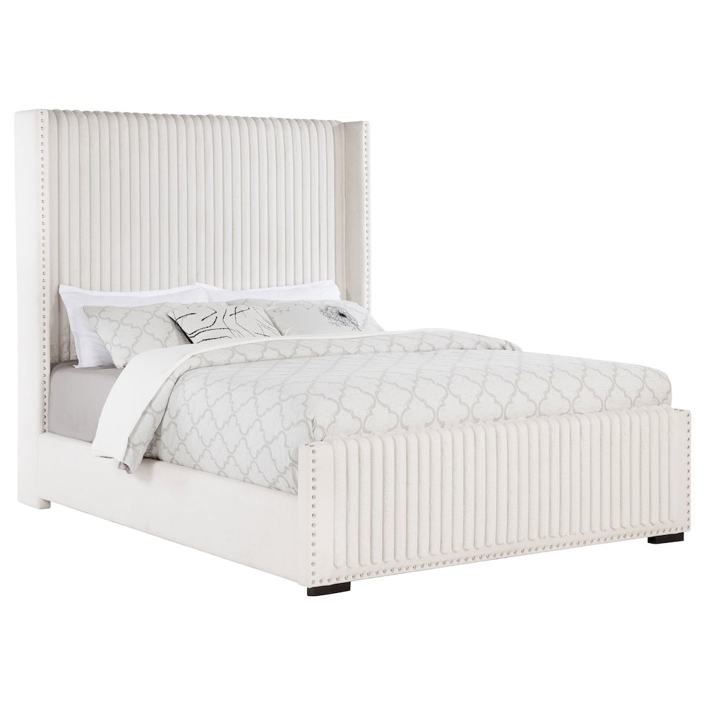 Natasha 65-inch Upholstered Queen Wingback Bed Cream. Picture 3