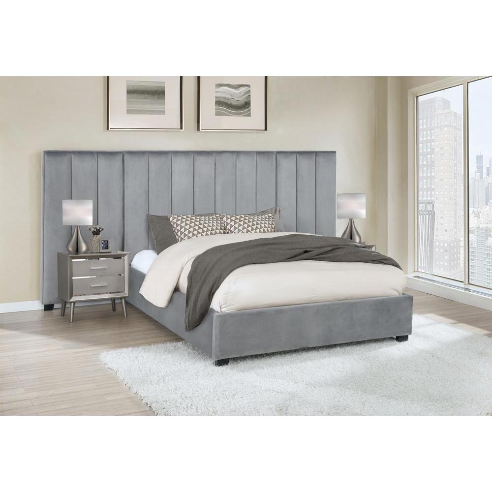 Arles Vertical Channeled Tufted Wall Panel Grey. Picture 1
