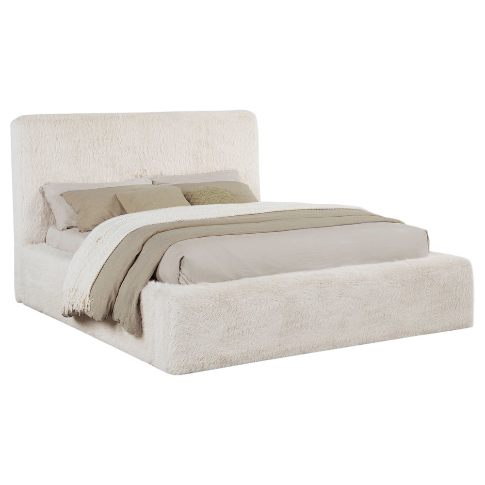 Rebecca Faux Fur Upholstered Eastern King Bed Cream. Picture 3