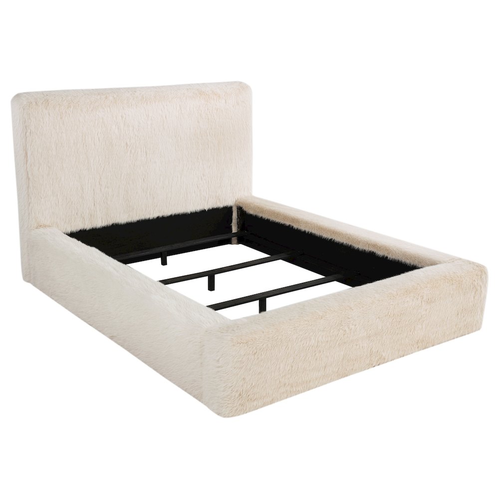 Rebecca Faux Fur Upholstered California King Bed Cream. Picture 1