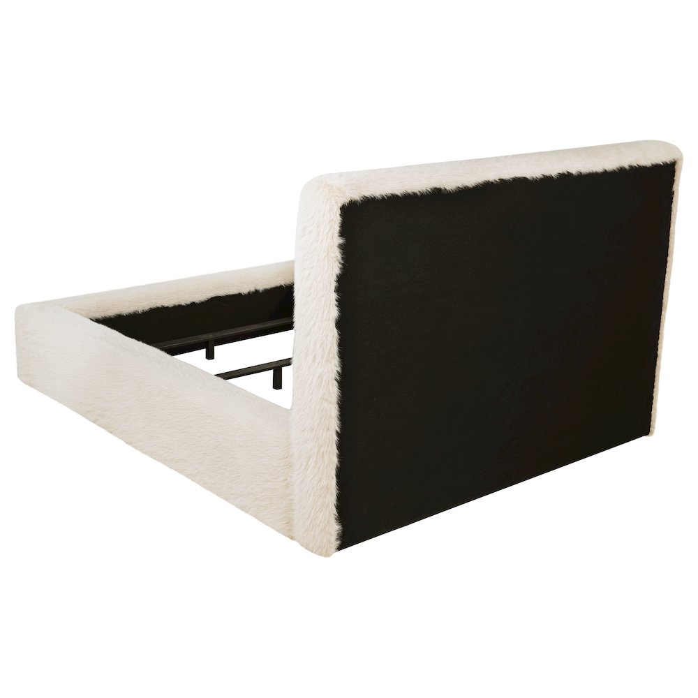 Rebecca Faux Fur Upholstered Queen Bed Cream. Picture 5