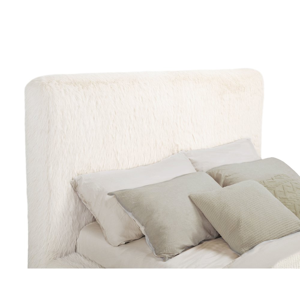 Rebecca Faux Fur Upholstered Queen Bed Cream. Picture 7