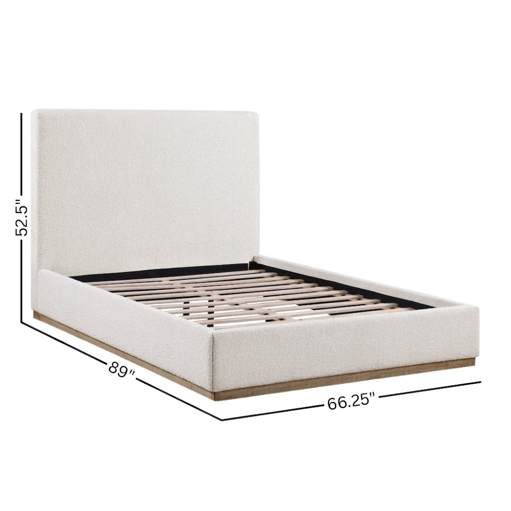 Beige Upholstered Queen Size Bed Frame with Headboard Platform Bed. Picture 6