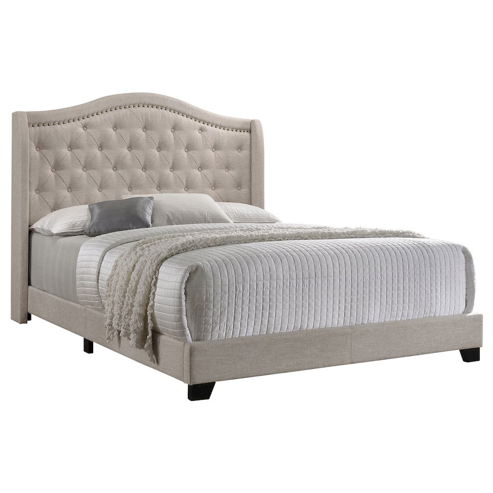 Sonoma Upholstered Queen Wingback Bed Beige. Picture 3