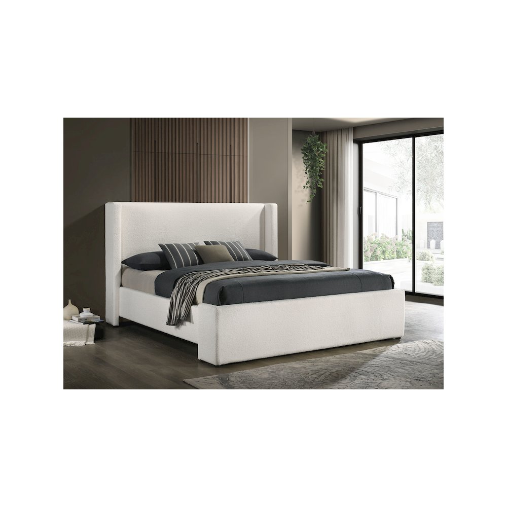 Alamosa Boucle Upholstered Eastern King Platform Bed White. Picture 7