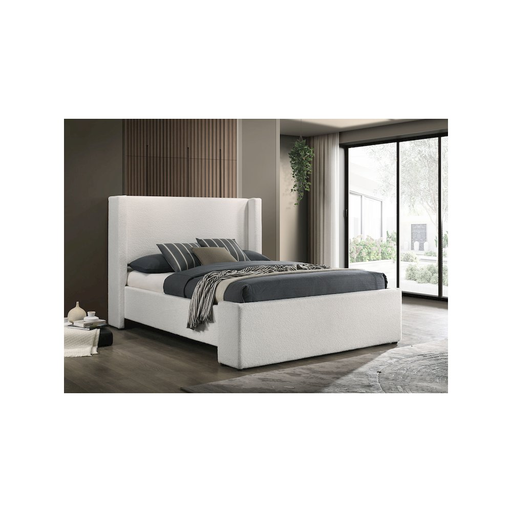 Alamosa Boucle Upholstered Queen Wingback Bed White. Picture 7