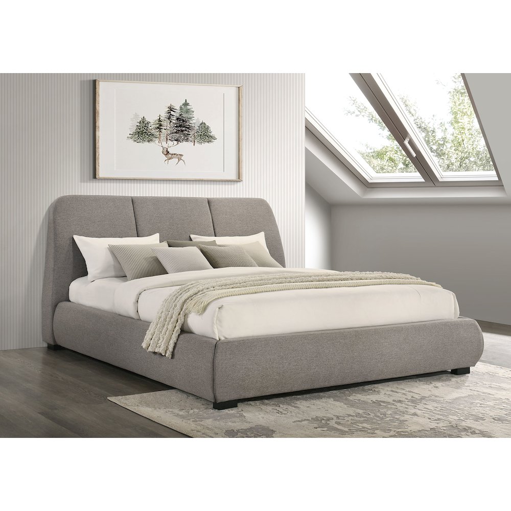Mokena 46-inch Upholstered Eastern King Platform Bed Taupe. Picture 2