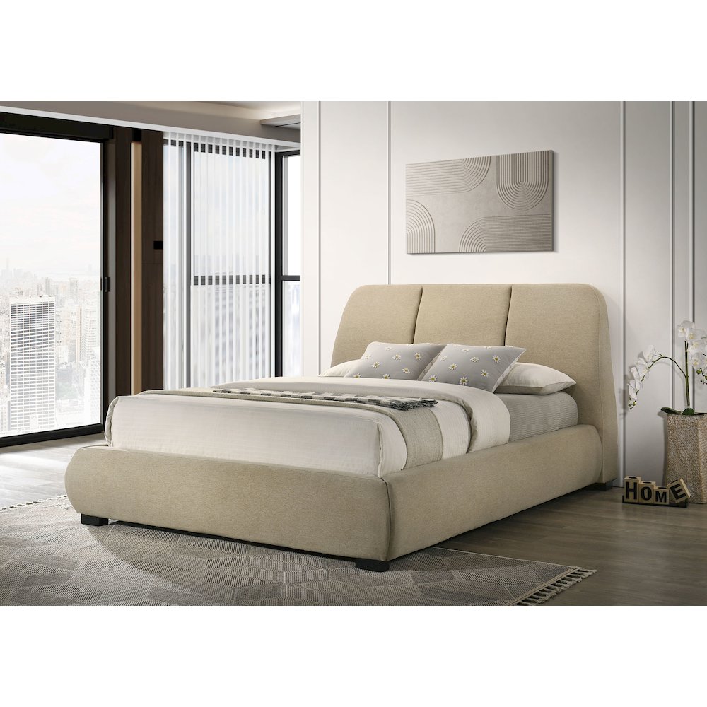 Mokena 46-inch Upholstered Eastern King Platform Bed Brown. Picture 1
