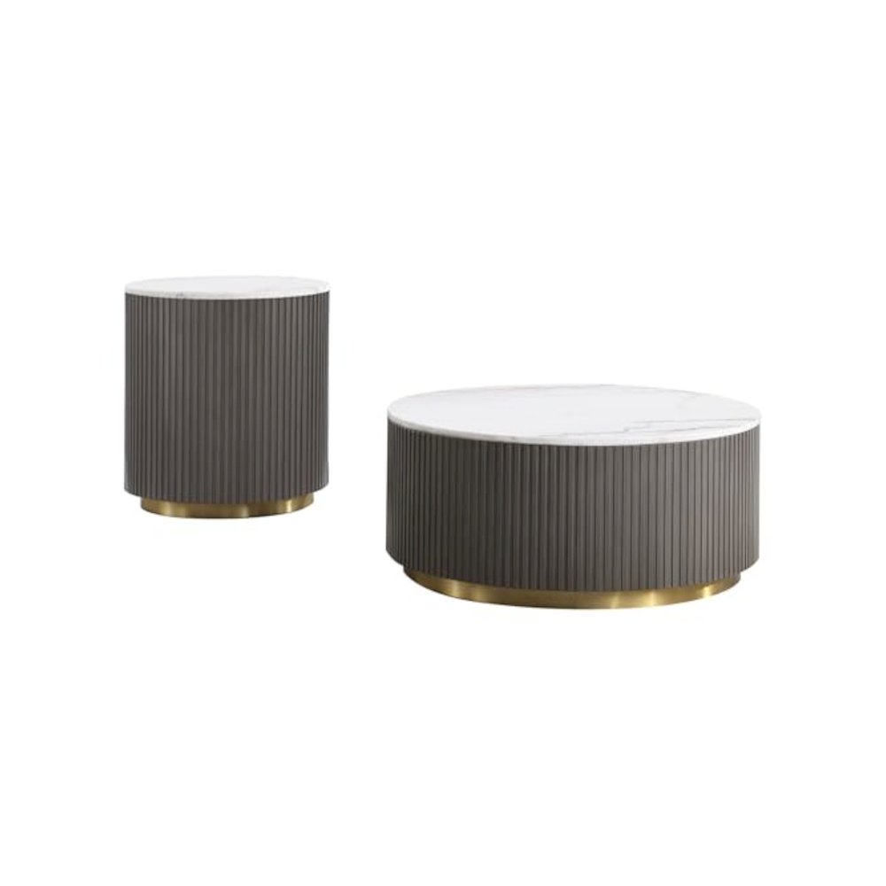 Jason 2-piece Round Marble Coffee and End Table Set White. Picture 1