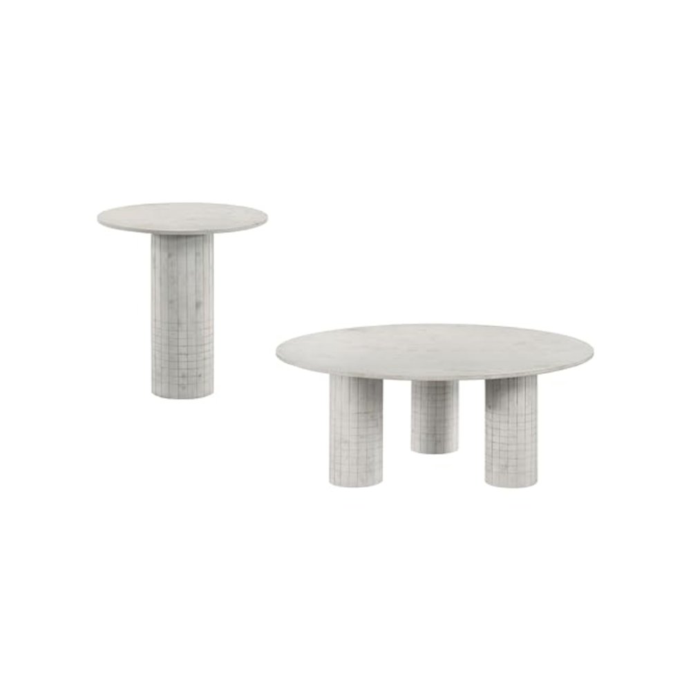 Astoria 2-piece Marble Coffee and End Table Set White. Picture 3