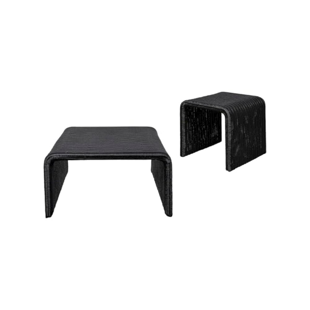 Cahya 2-piece Rattan Coffee and End Table Set Black. Picture 1