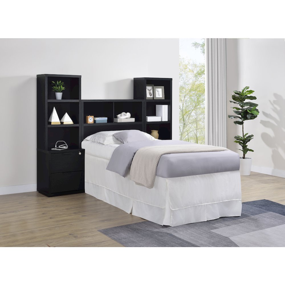 Westpark 3-piece Twin Bedroom Set Bookcase Headboard Black. Picture 1