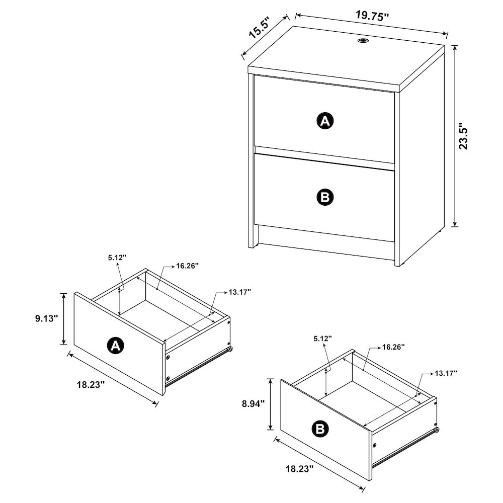 Westpark 2-drawer Nightstand LED Lights and USB Black. Picture 14