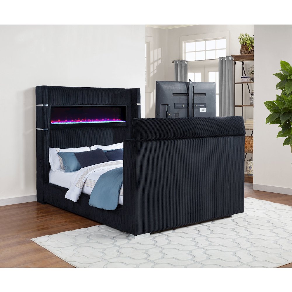Tisdall Eastern King Flame Visualizer Wingback TV Bed Black. Picture 3