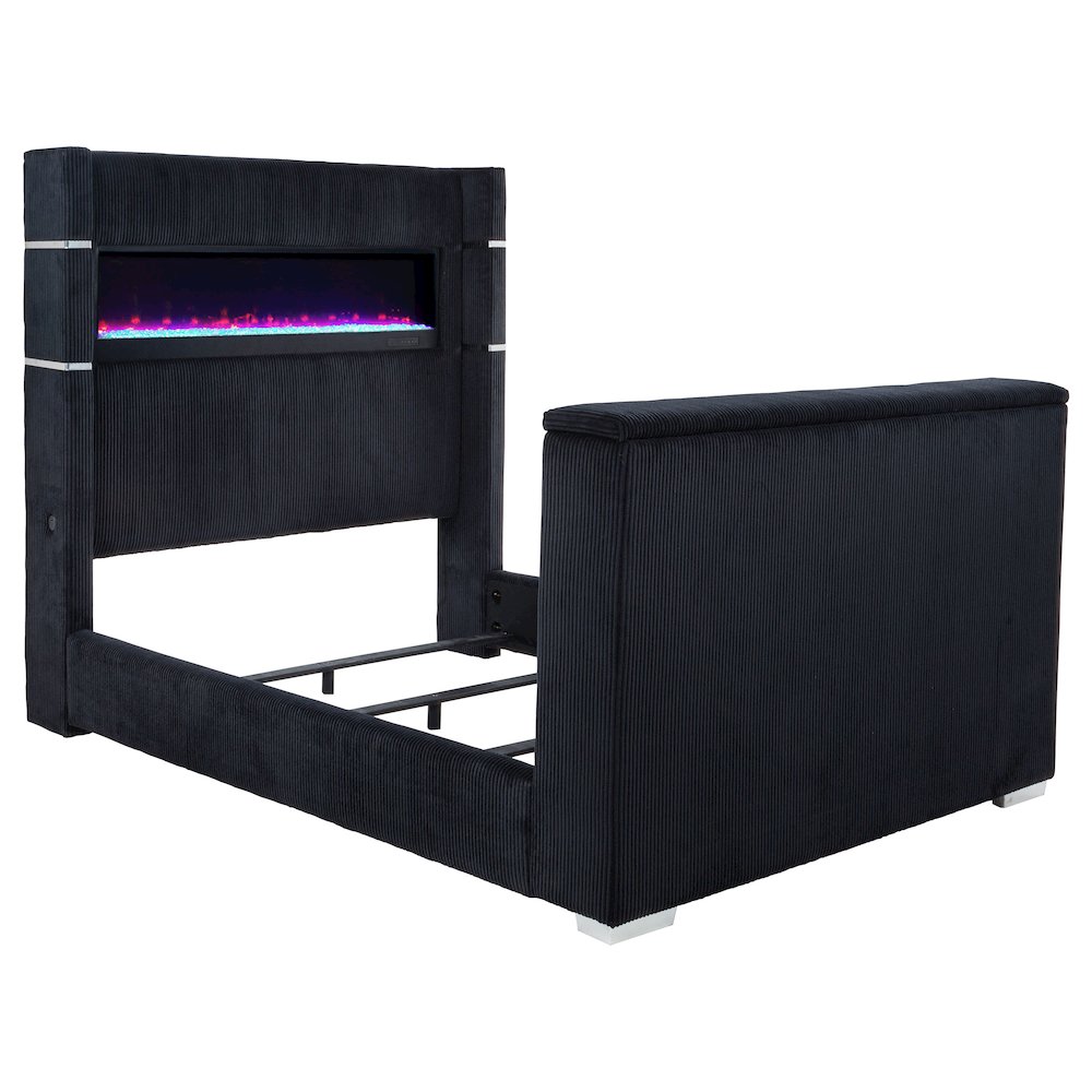 Tisdall Eastern King Flame Visualizer Wingback TV Bed Black. Picture 1