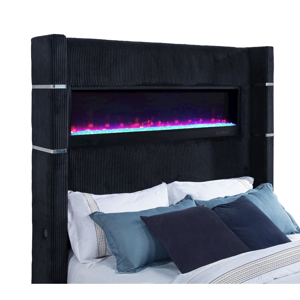 Tisdall Eastern King Flame Visualizer Wingback TV Bed Black. Picture 9