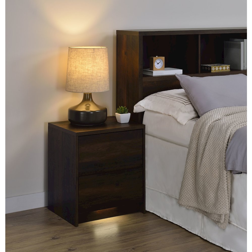 Westpark 2-drawer Nightstand LED Lights and USB Dark Pine. Picture 3