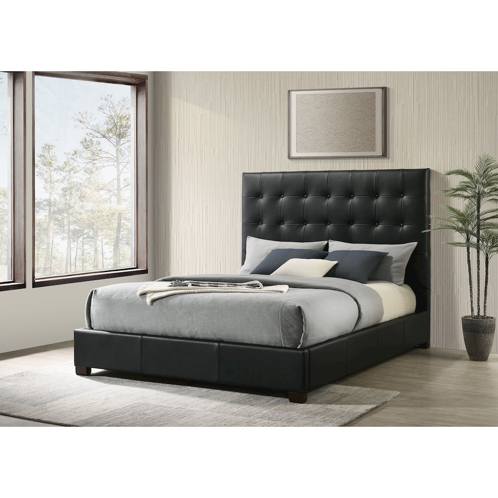Medley Genuine Leather Eastern King Platform Bed Black. Picture 2