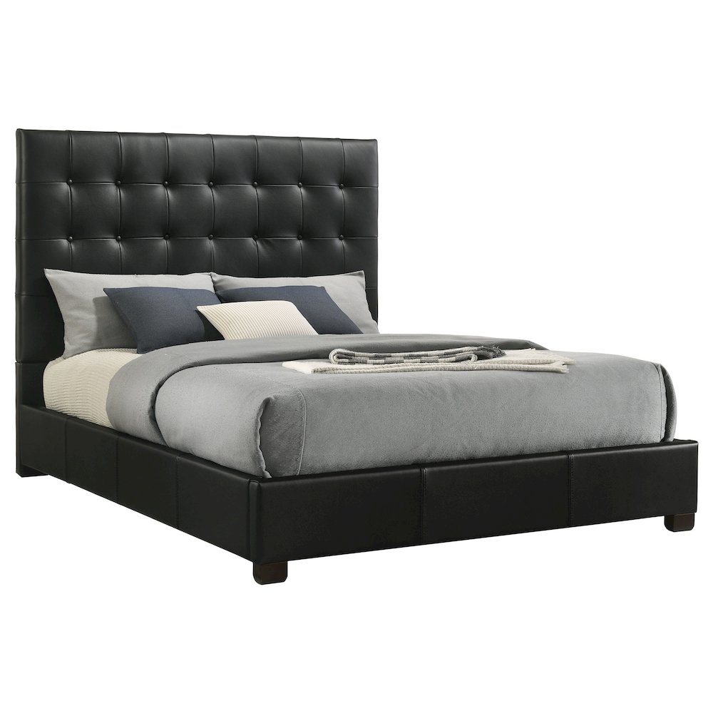 Medley Genuine Leather Queen Panel Platform Bed Black. Picture 3