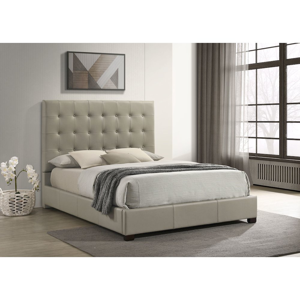 Medley Genuine Leather Queen Panel Platform Bed Tan. Picture 2