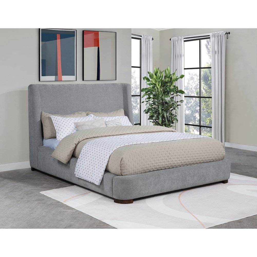 Rennes Upholstered Queen Wingback Platform Bed Grey. Picture 2