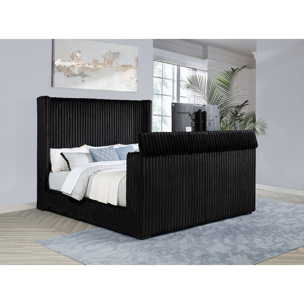 Centergrove Upholstered Eastern King Wingback TV Bed Black. Picture 3
