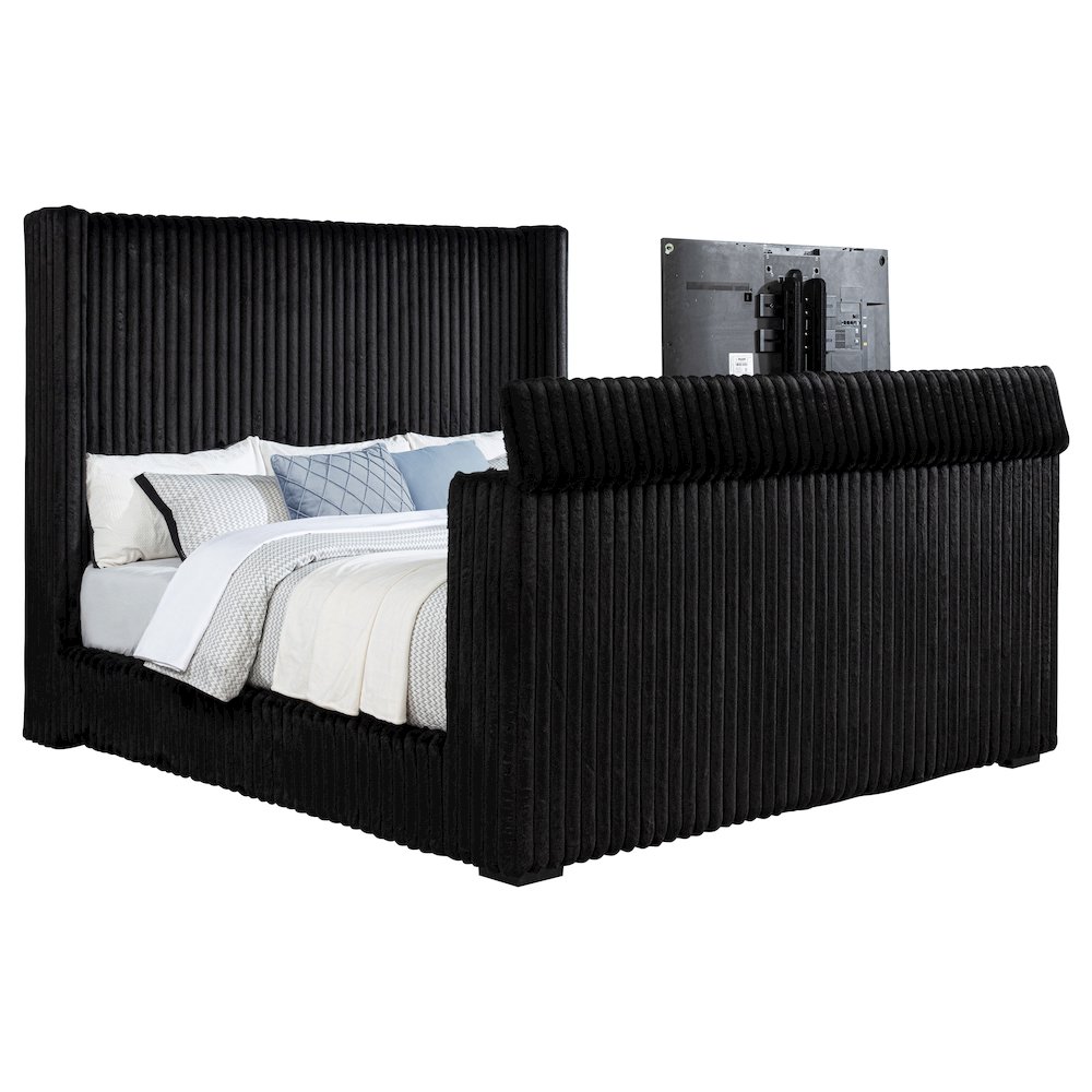 Centergrove Upholstered Eastern King Wingback TV Bed Black. Picture 5