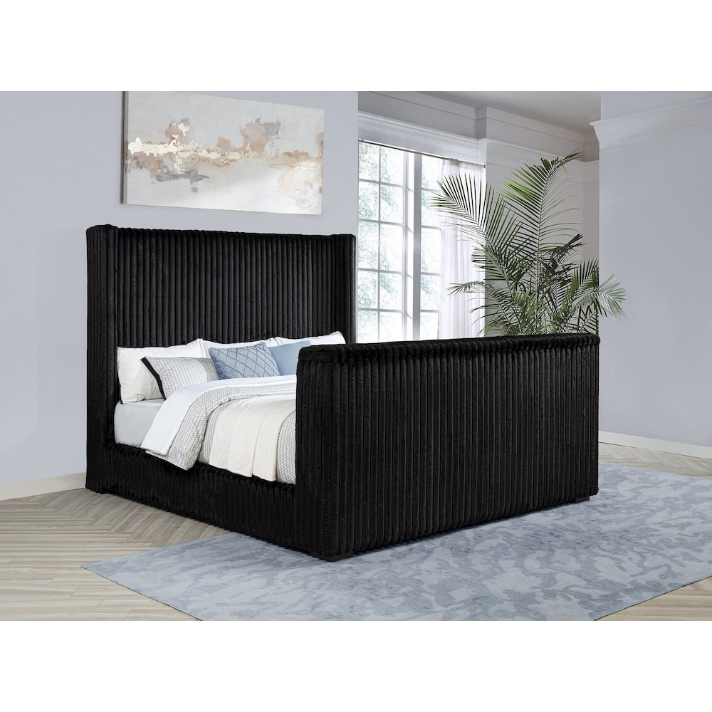 Centergrove Upholstered Queen Wingback TV Bed Black. Picture 2