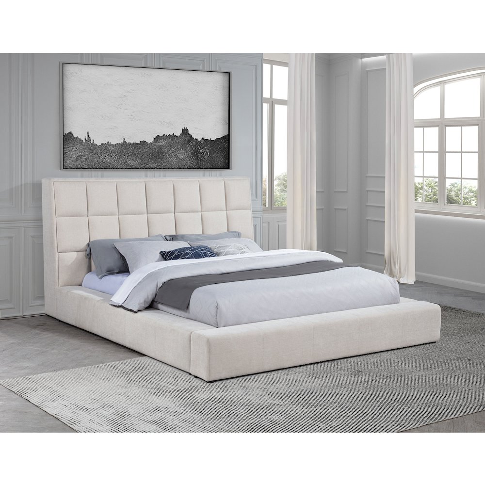 Dreux Upholstered Queen Panel Platform Bed Cream. Picture 2