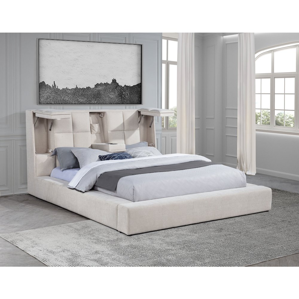 Dreux Upholstered Queen Panel Platform Bed Cream. Picture 3