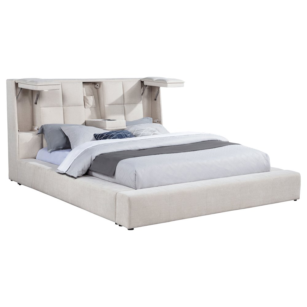 Dreux Upholstered Queen Panel Platform Bed Cream. Picture 5