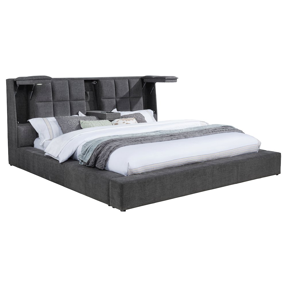 Dreux Upholstered Eastern King Panel Platform Bed Grey. Picture 5