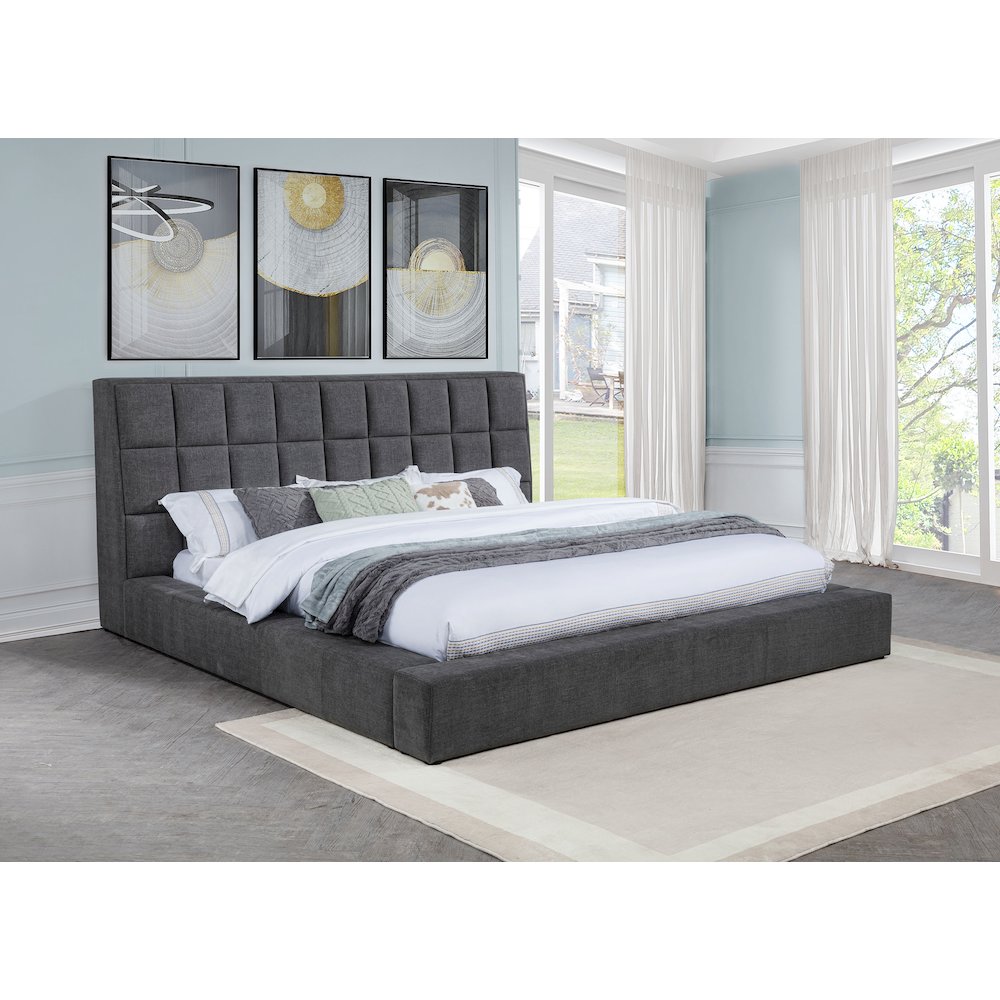 Dreux Upholstered Queen Panel Platform Bed Grey. Picture 1