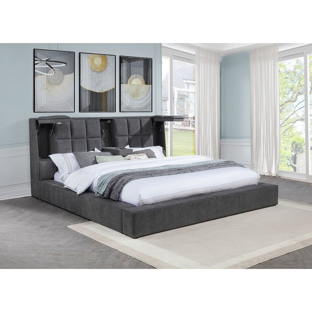 Dreux Upholstered Queen Panel Platform Bed Grey. Picture 2