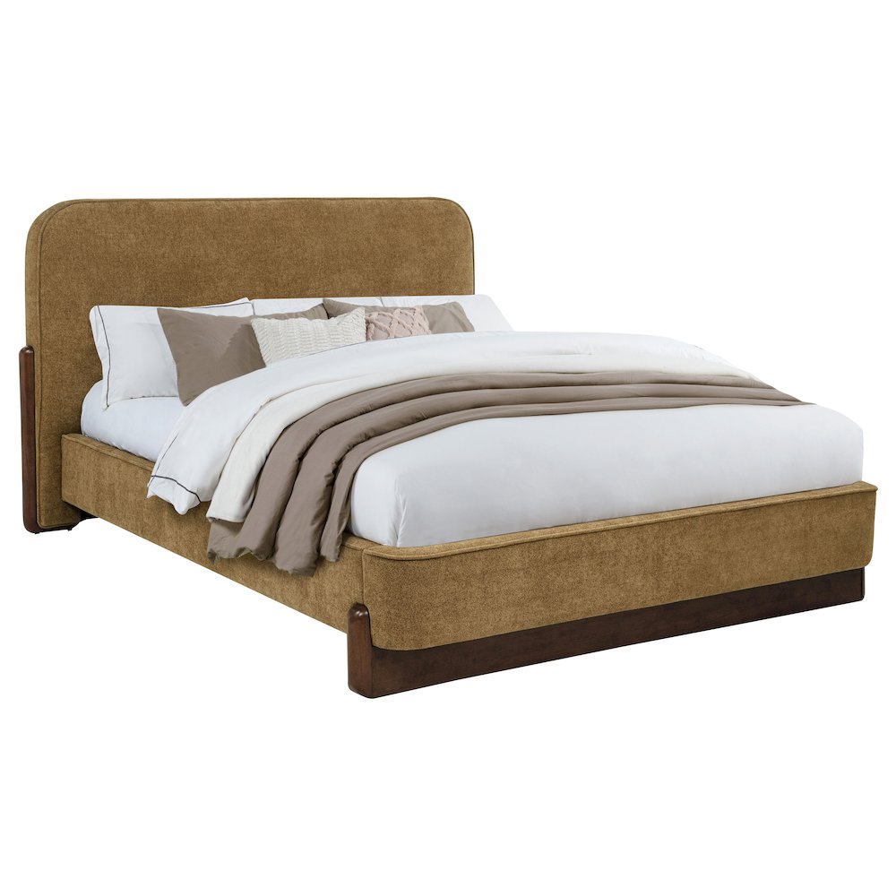 Baldacci Upholstered Queen Platform Bed Curry and Walnut. Picture 1