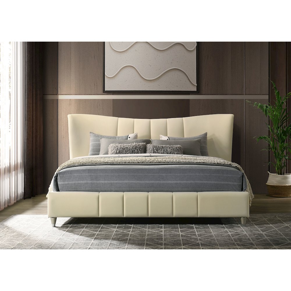 Evelyn Upholstered Eastern King Panel Platform Bed Ivory. Picture 3
