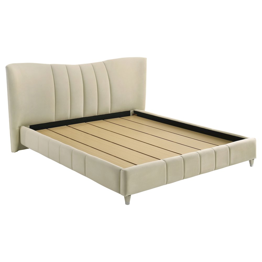 Evelyn Upholstered Eastern King Panel Platform Bed Ivory. Picture 1