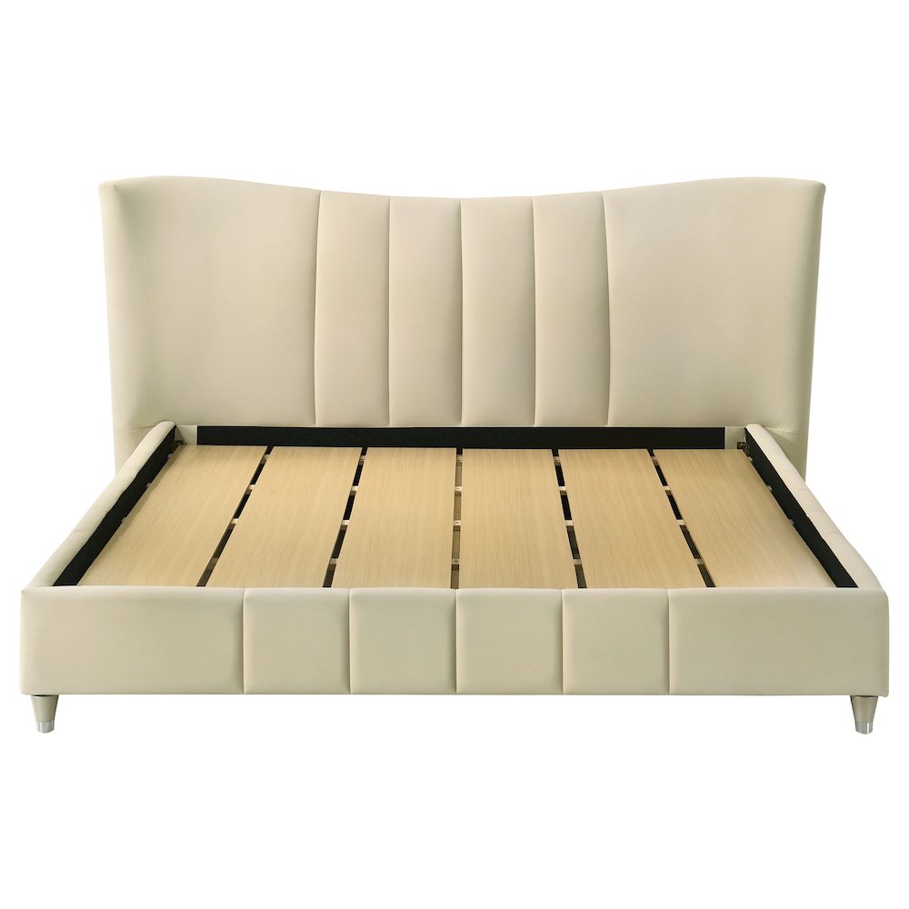 Evelyn Upholstered Eastern King Panel Platform Bed Ivory. Picture 4