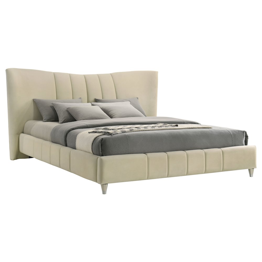 Evelyn Upholstered Eastern King Panel Platform Bed Ivory. Picture 5