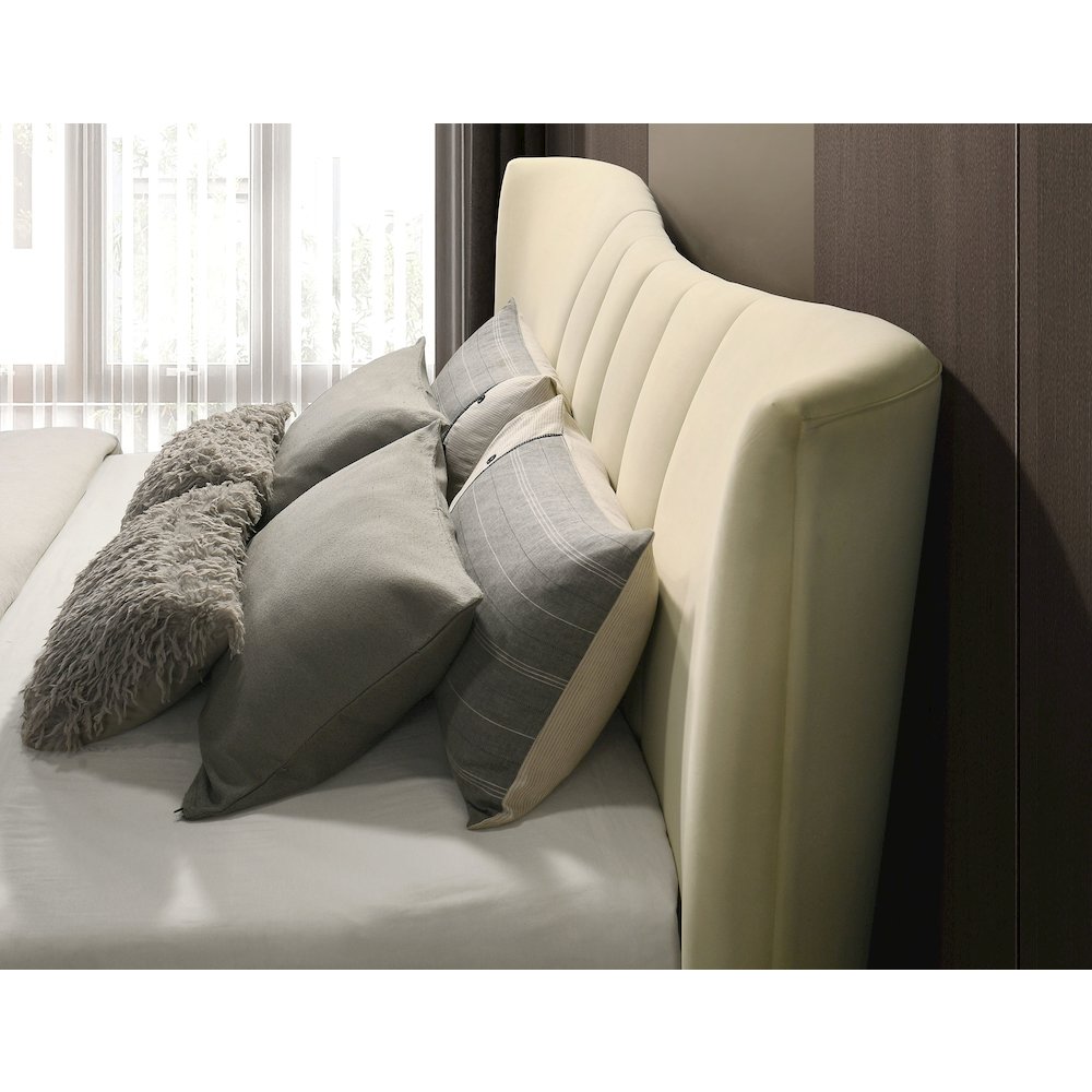 Evelyn Upholstered Eastern King Panel Platform Bed Ivory. Picture 8