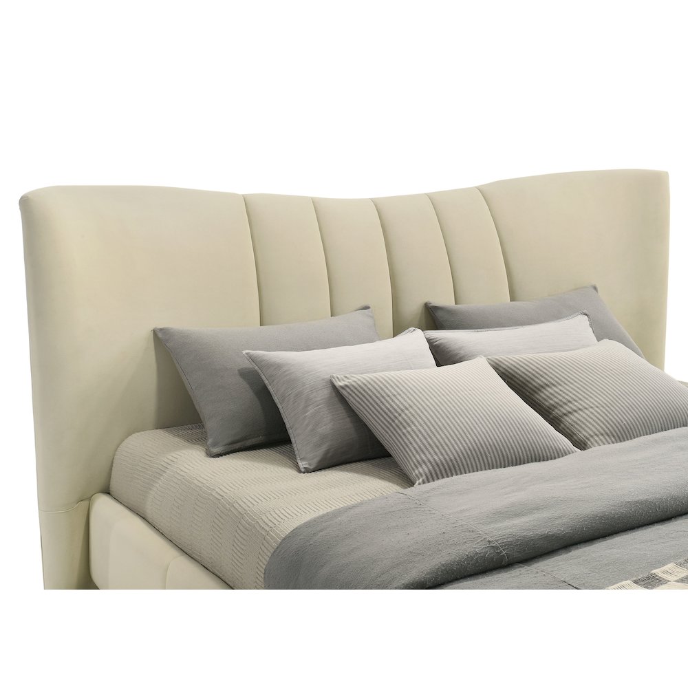 Evelyn Upholstered Eastern King Panel Platform Bed Ivory. Picture 9