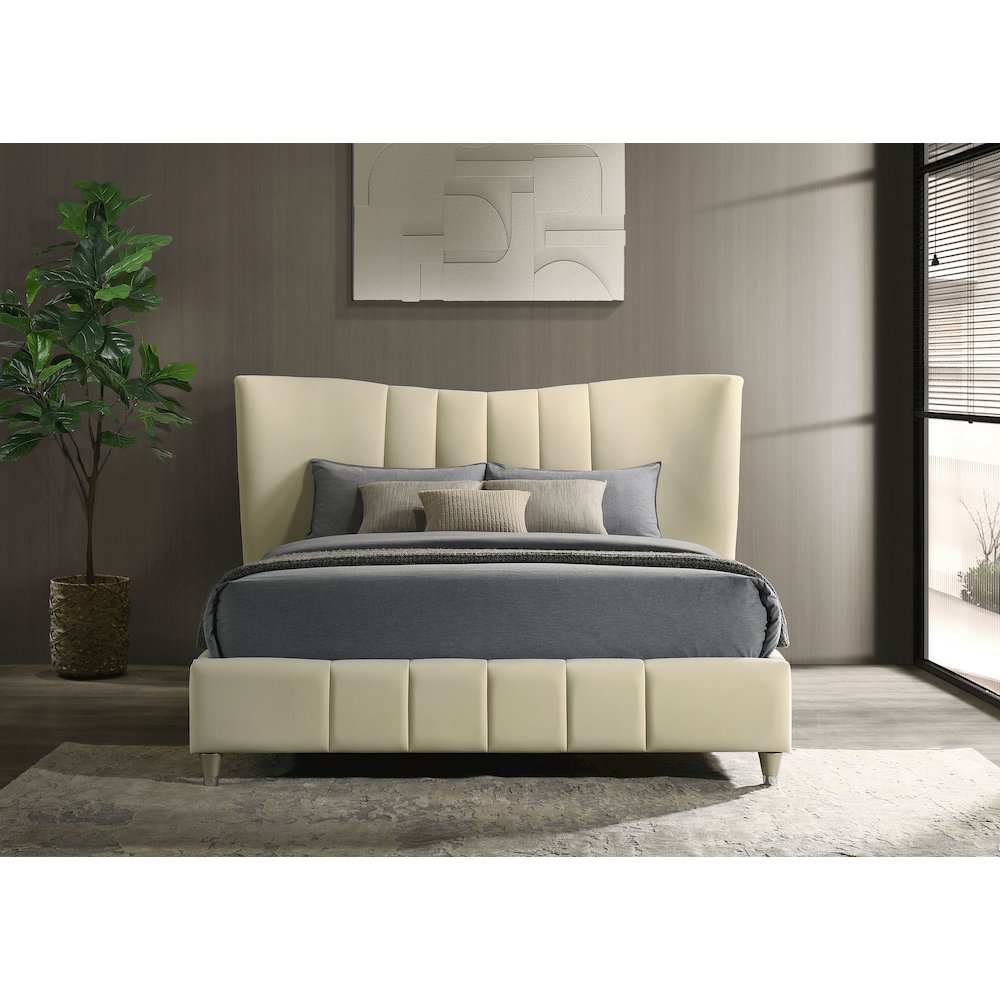 Evelyn Upholstered Queen Panel Platform Bed Ivory. Picture 3