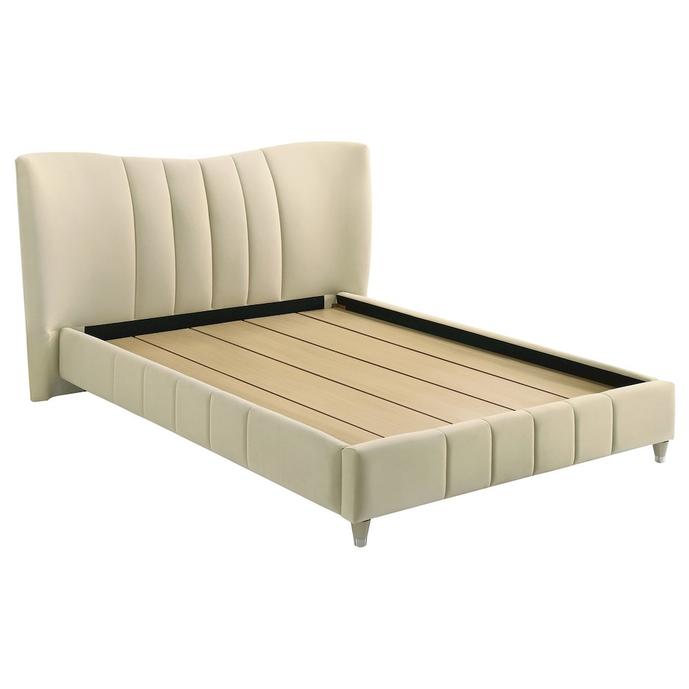 Evelyn Upholstered Queen Panel Platform Bed Ivory. Picture 1