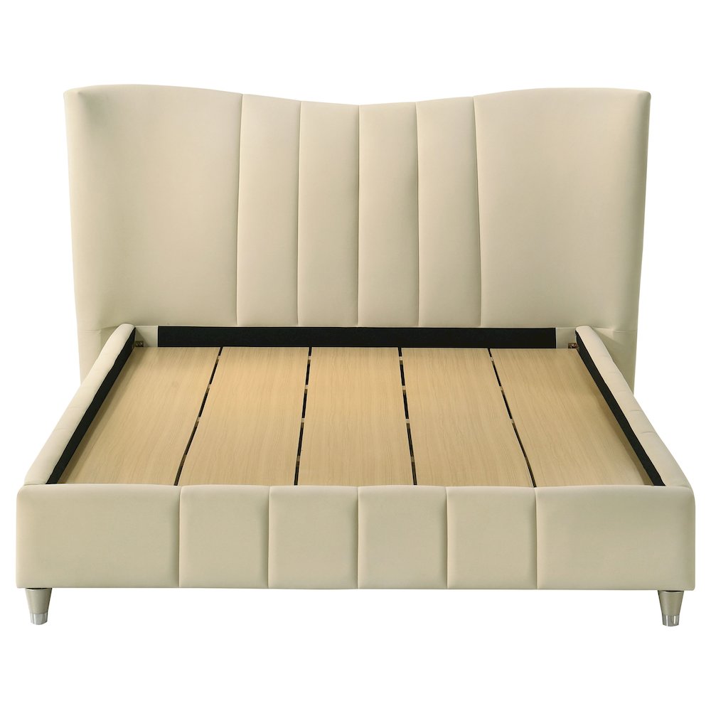 Evelyn Upholstered Queen Panel Platform Bed Ivory. Picture 4