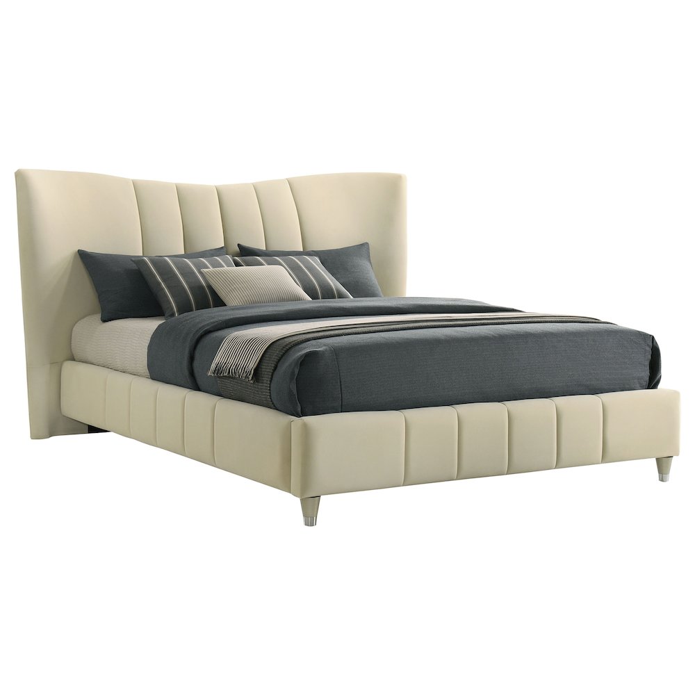 Evelyn Upholstered Queen Panel Platform Bed Ivory. Picture 5