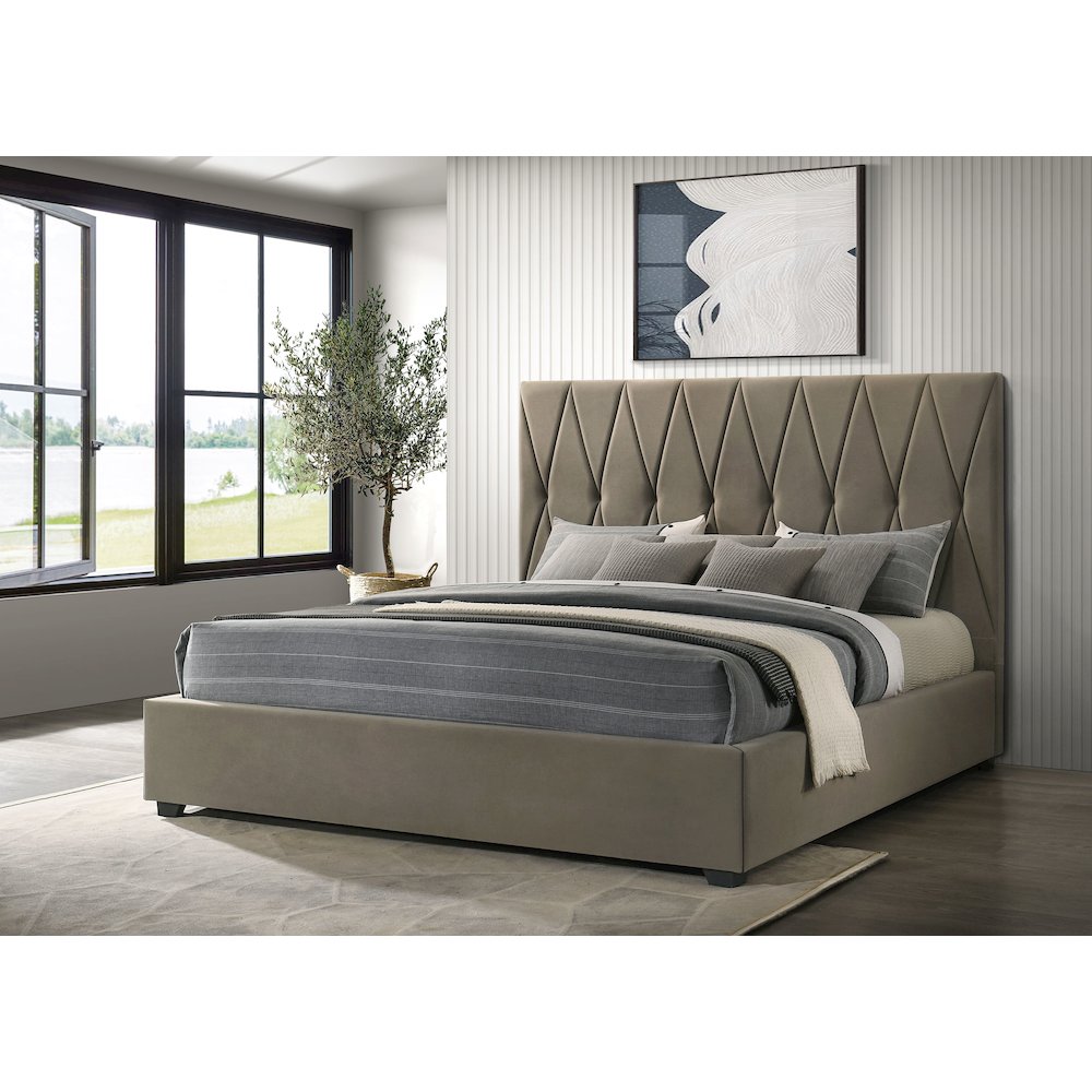 Delsea Upholstered Eastern King Platform Bed Light Brown. Picture 2