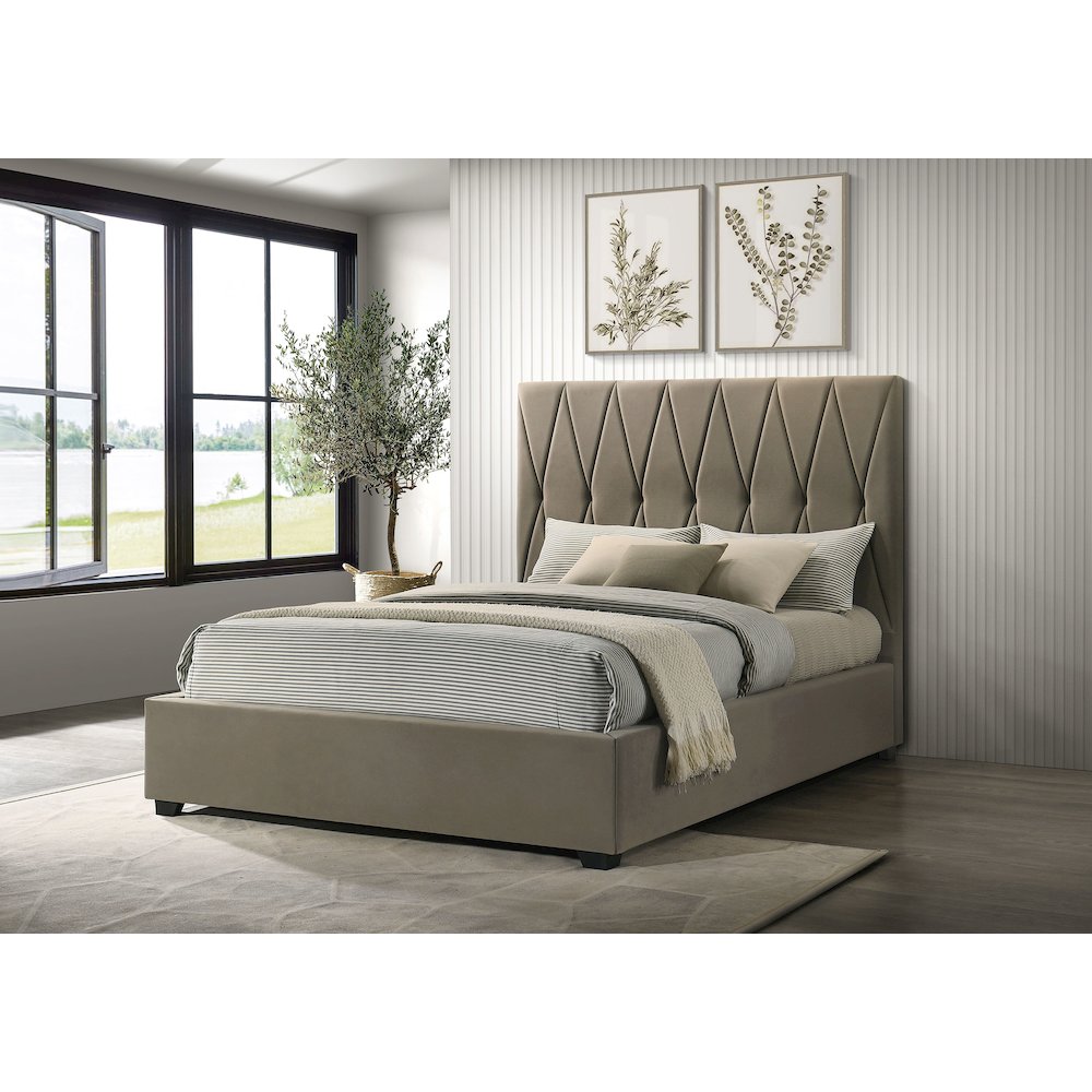 Delsea Upholstered Queen Panel Platform Bed Light Brown. Picture 2