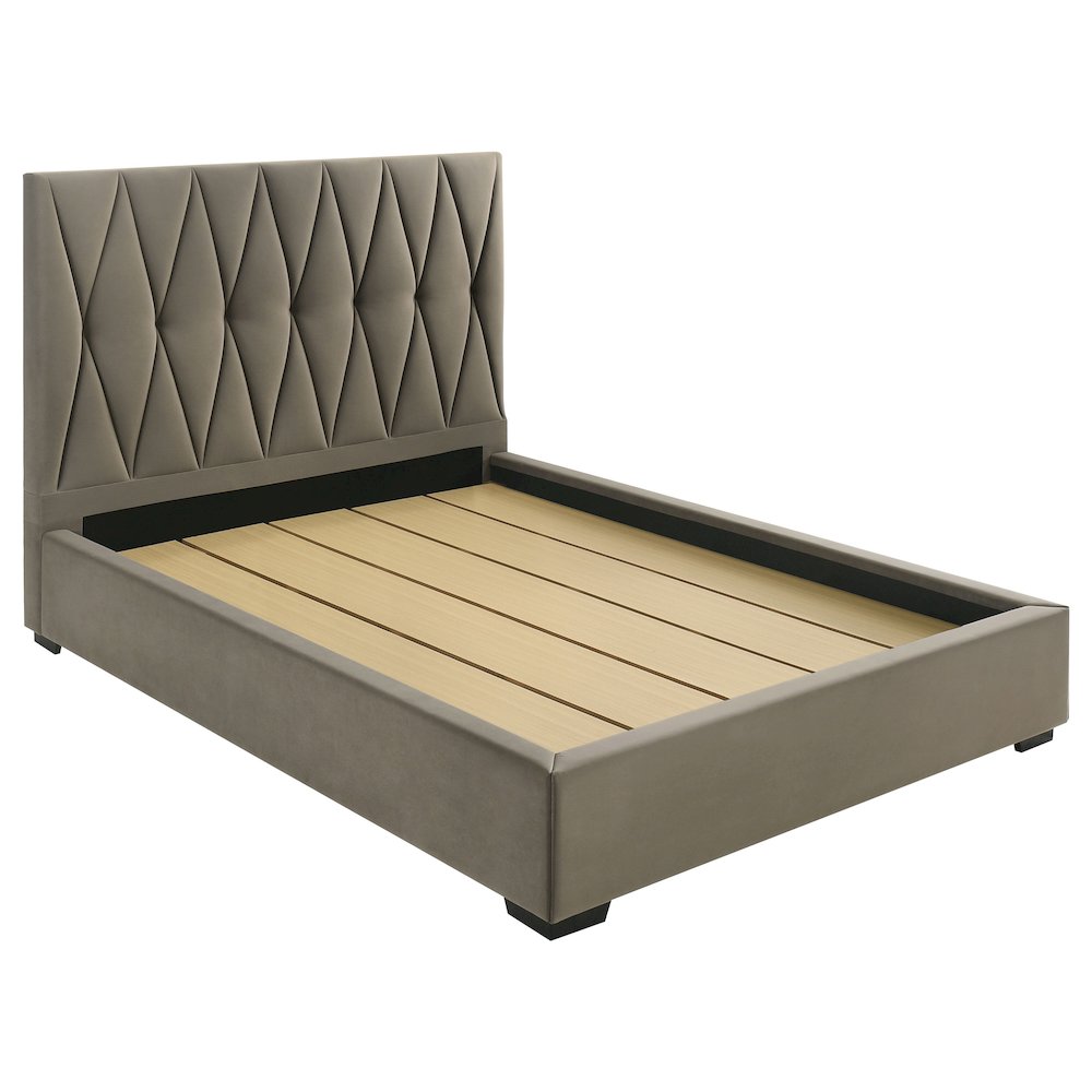 Delsea Upholstered Queen Panel Platform Bed Light Brown. Picture 1
